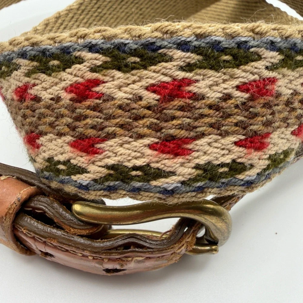 Dominican Republic Mens 36/38 Multi Color Woven‎ Canvas Leather Belt Geometric